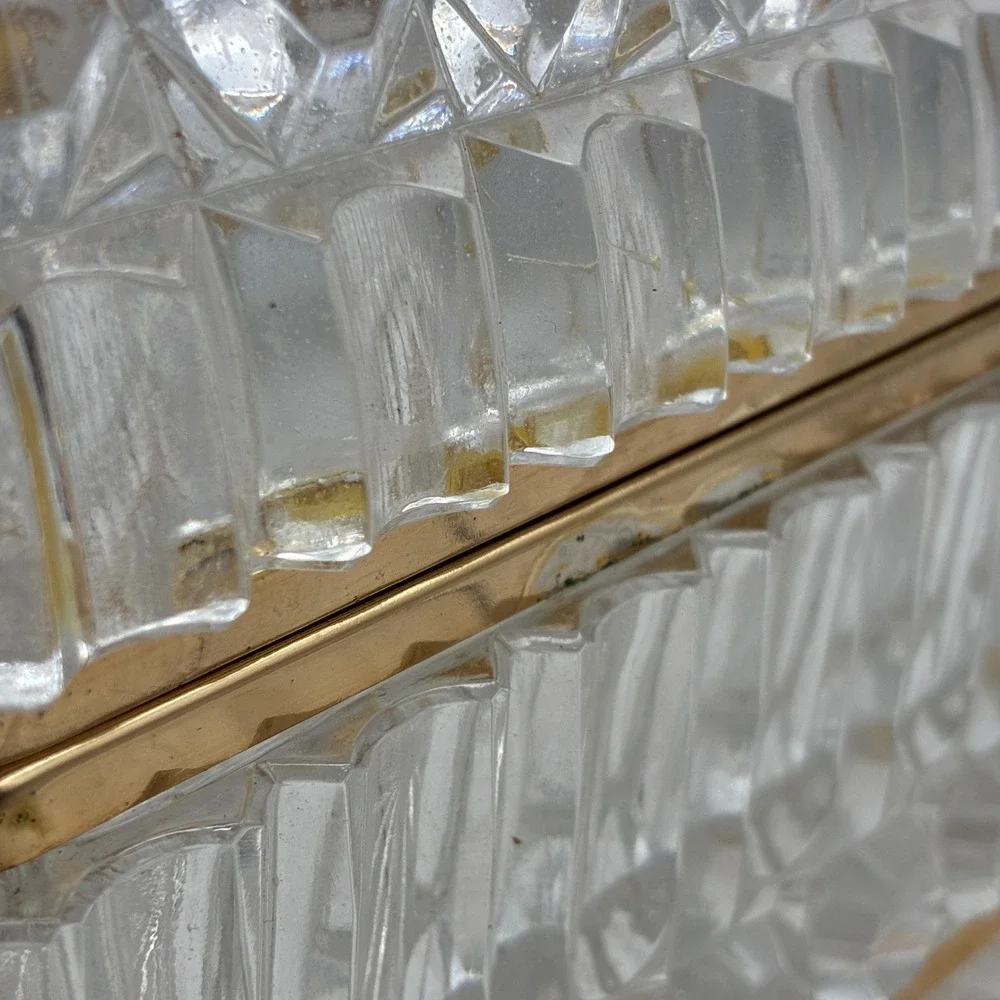 French Baccarat Style Jewelry Casket Footed Box Heavy Crystal Glass Hinged Lid